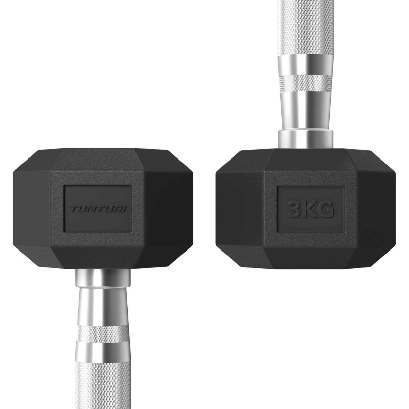 Tunturi Studio 1kg – 5kg Rubber Hex Dumbbell Set — in use