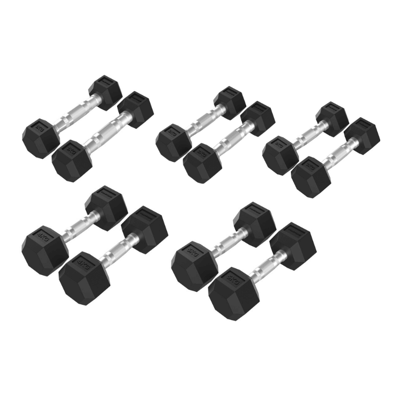 Tunturi Studio 1kg – 5kg Rubber Hex Dumbbell Set — dumbbell set available from Gym Machines South Africa