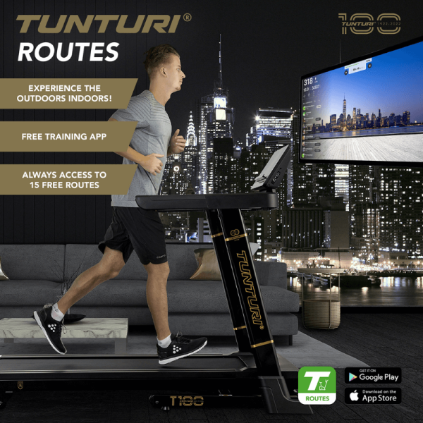 Tunturi T100 Centuri Performance Treadmill – Zwift — side view
