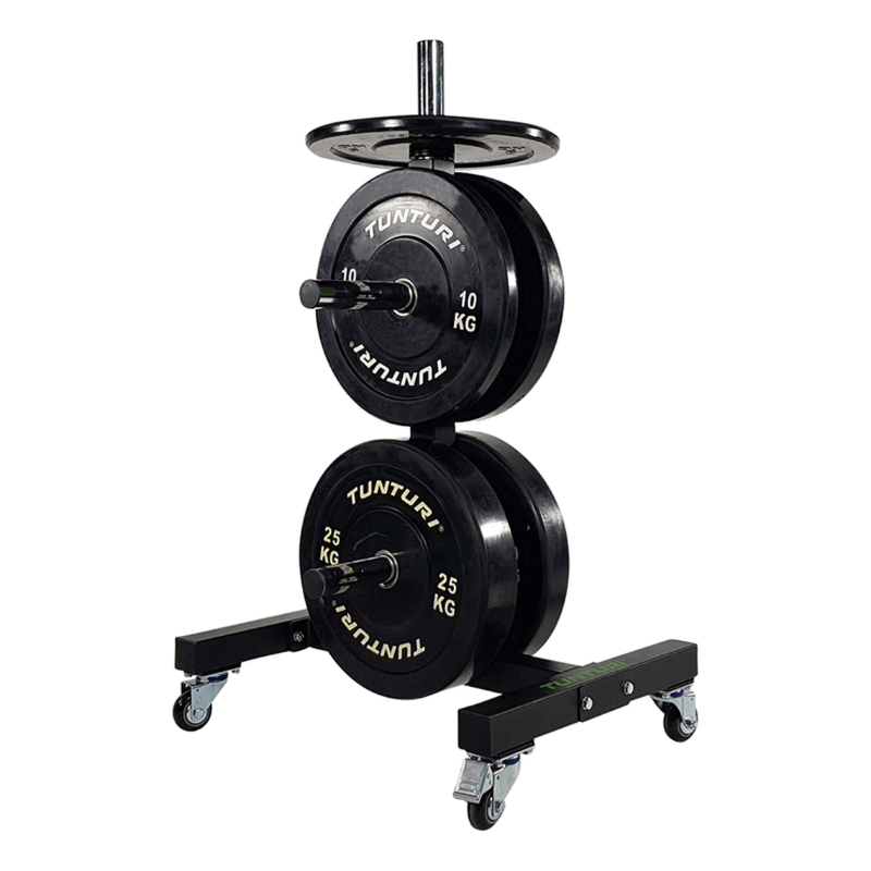 Tunturi Mobile Upright Bumper Plate Rack — in use