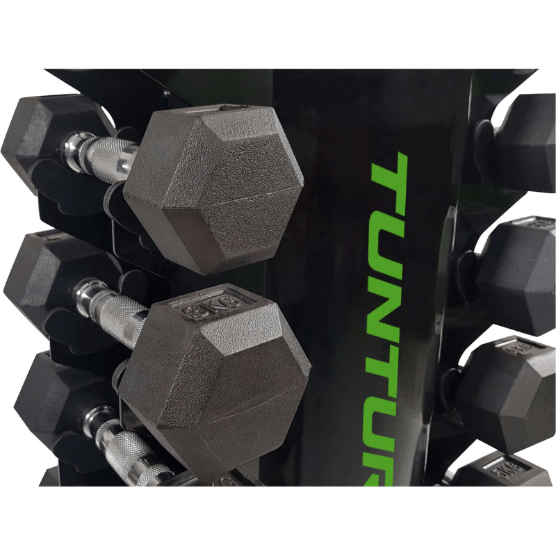 Tunturi Rubber Dumbbell Set 1kg - 10kg + Rack — side view