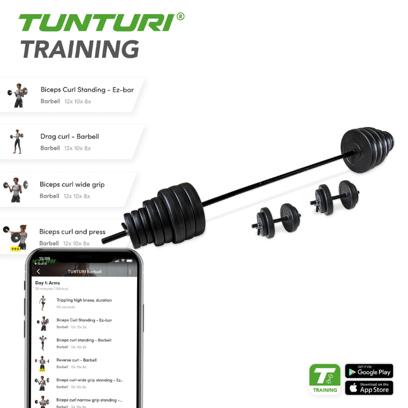 Tunturi Tunturi Vinyl Barbell / Dumbbell Set 50kg — side view