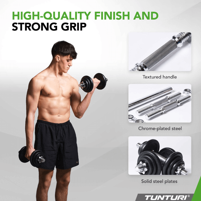 Tunturi Barbell / Dumbbell Set, 20kg - Iron — rear view