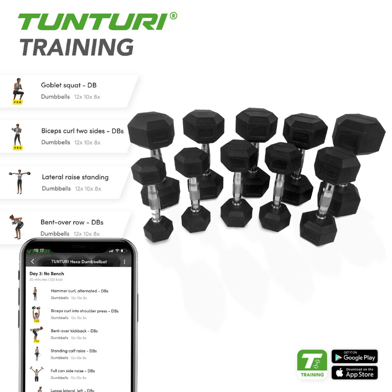 Tunturi Rubber Dumbbells Set (12-20 KG) — close-up of the frame