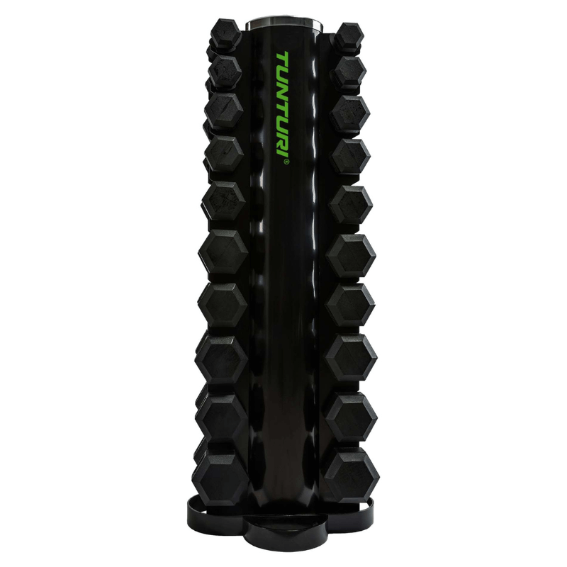 Tunturi Rubber Dumbbell Set 1kg - 10kg + Rack — rack available from Gym Machines South Africa