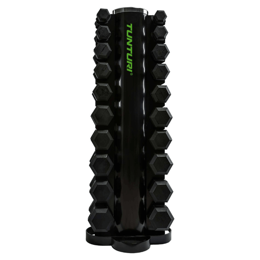 Tunturi Rubber Dumbbell Set 1kg - 10kg + Rack — rack available from Gym Machines South Africa