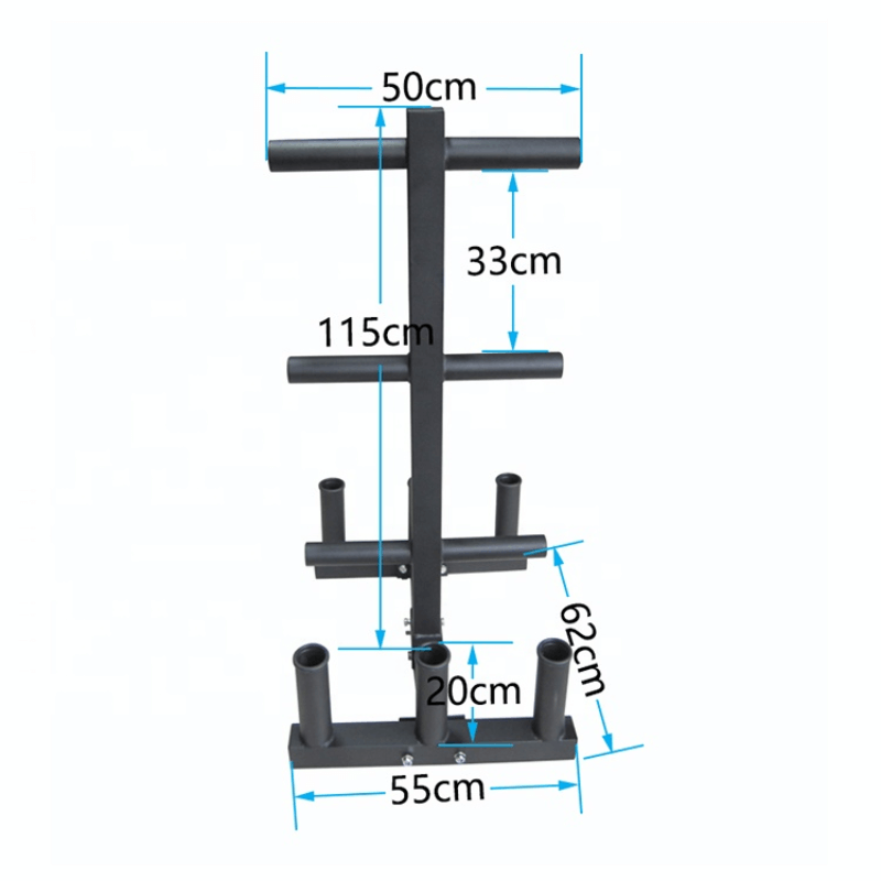 Olympic Weight Plate Tree Rack + 6 Barbell Holder — close-up of the frame