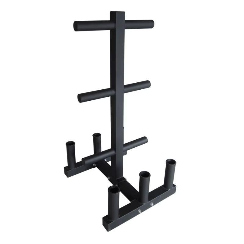 Olympic Weight Plate Tree Rack + 6 Barbell Holder — detail view