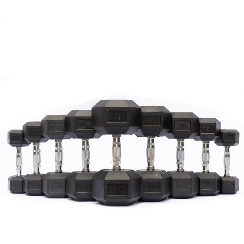 10kg Rubber Hex Dumbbell — side view
