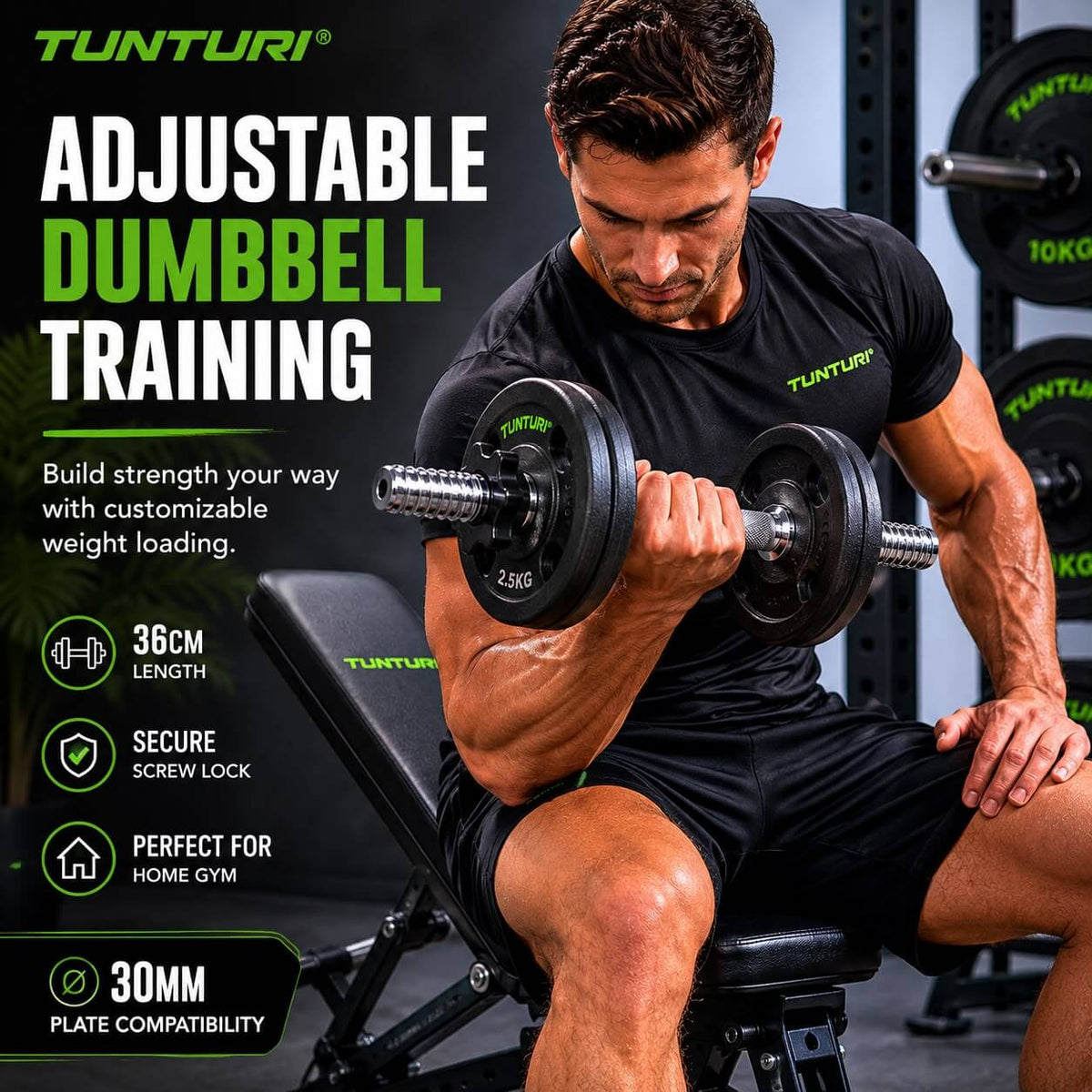 Tunturi Dumbbell Bar 36cm, Screw — rear view
