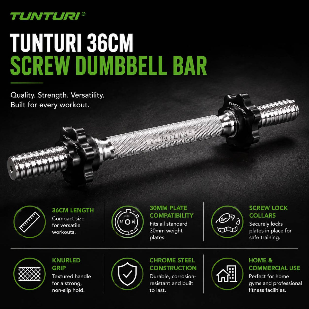Tunturi Dumbbell Bar 36cm, Screw — side view