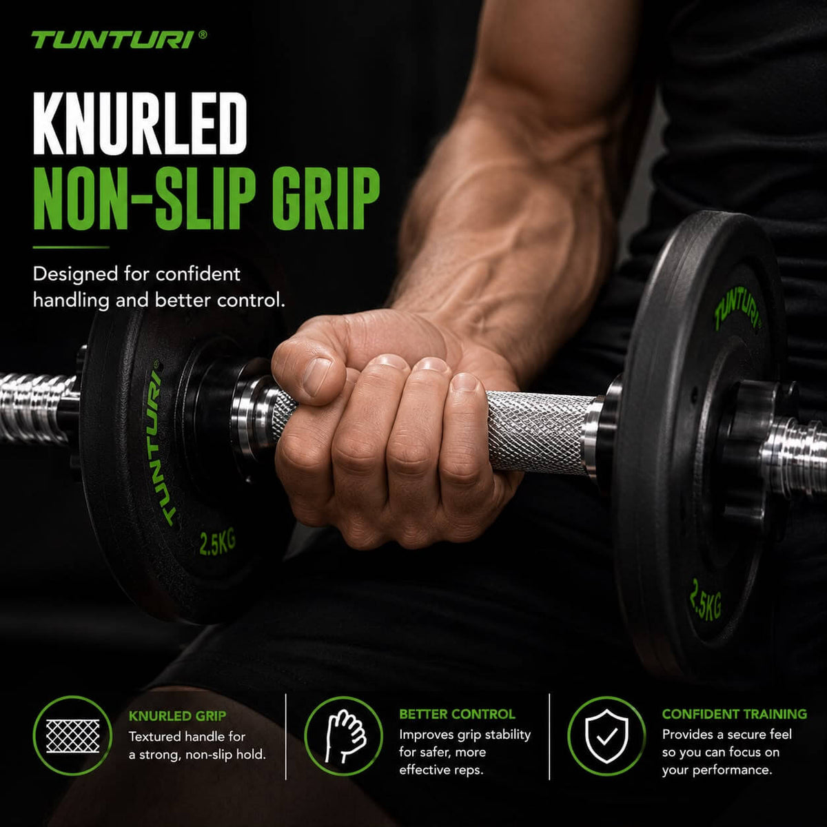 Tunturi Dumbbell Bar 36cm, Screw — detail view